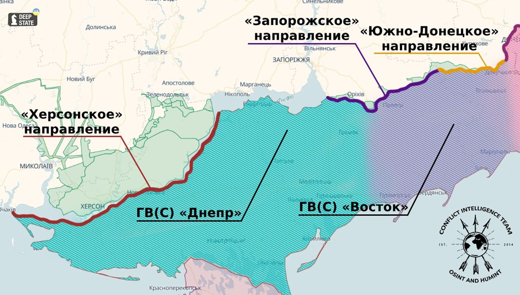 Зоны ответственности группировок войск ВС РФ на юге Украины