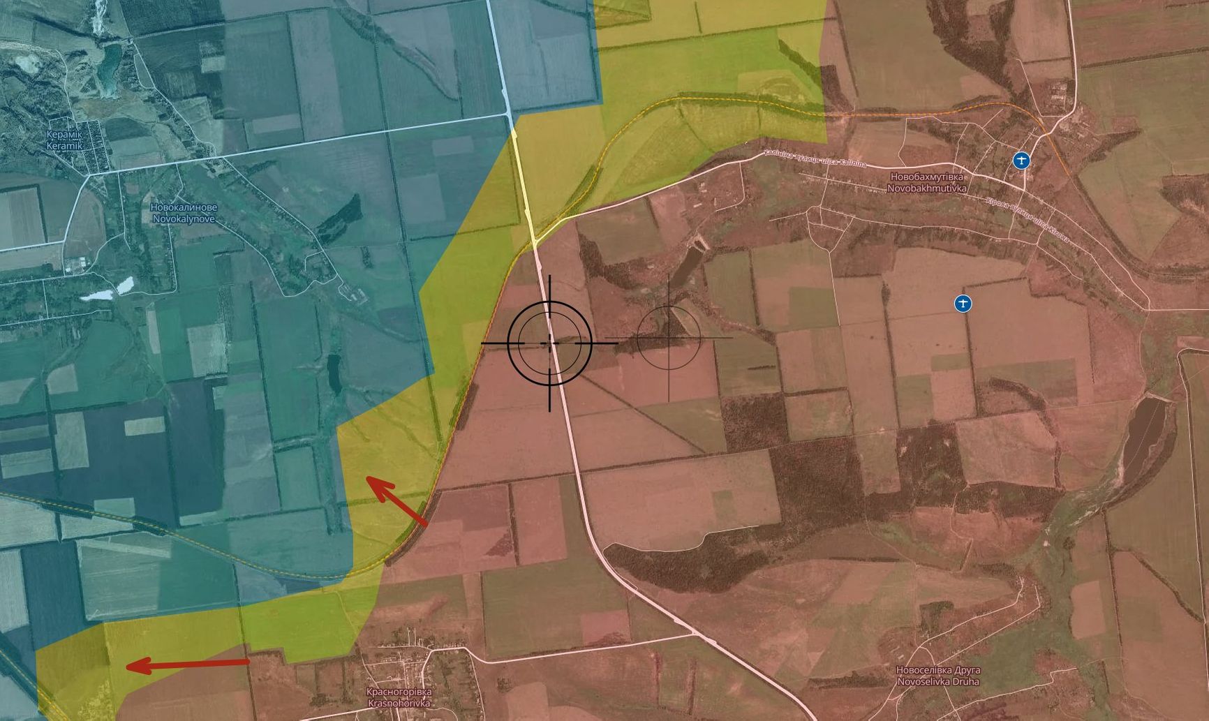 Геолоцированное место артиллерийского удара по украинским военнослужащим к северу от Авдеевки