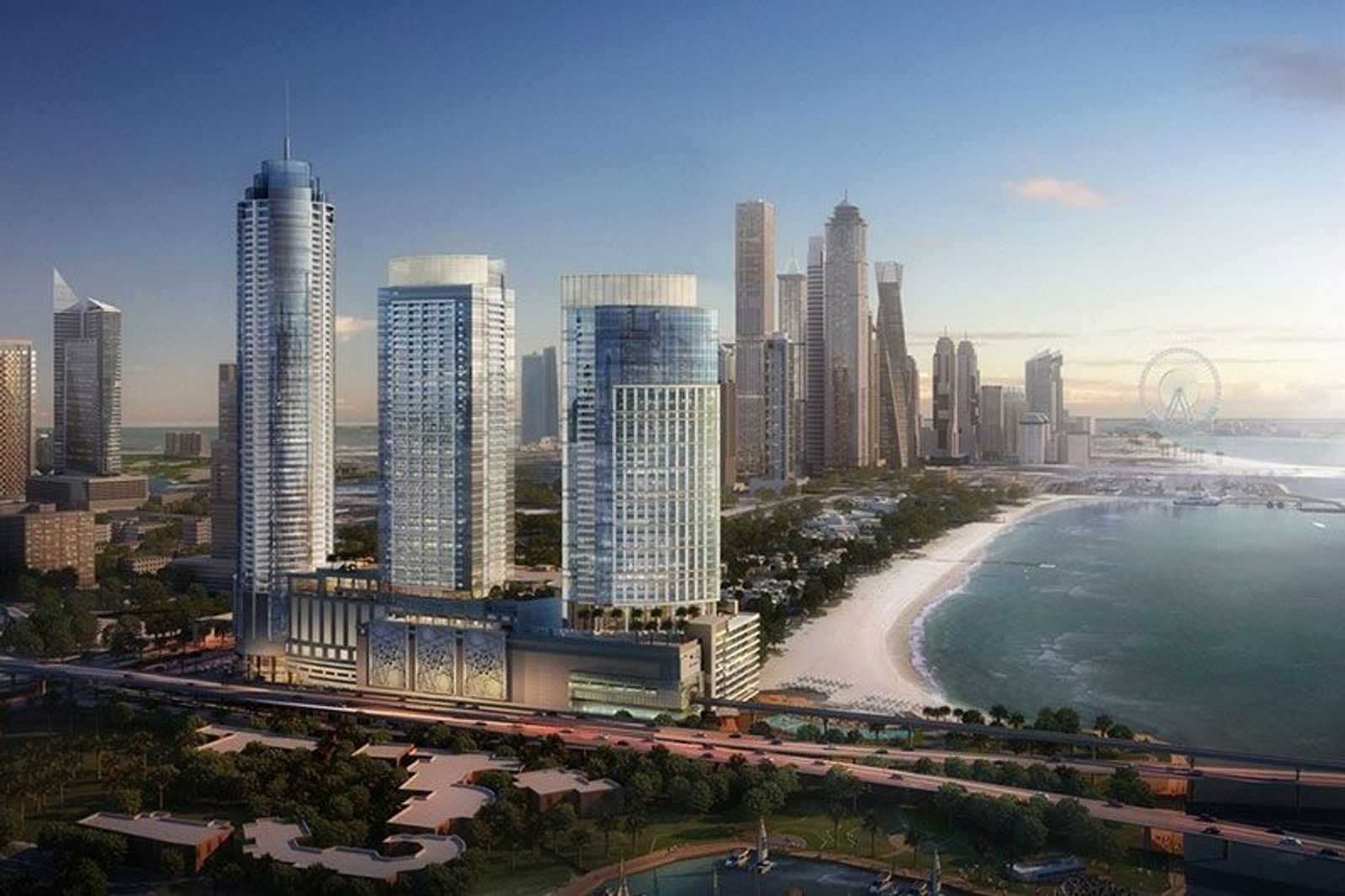 Render of the Palm Beach Towers residential complex in Dubai