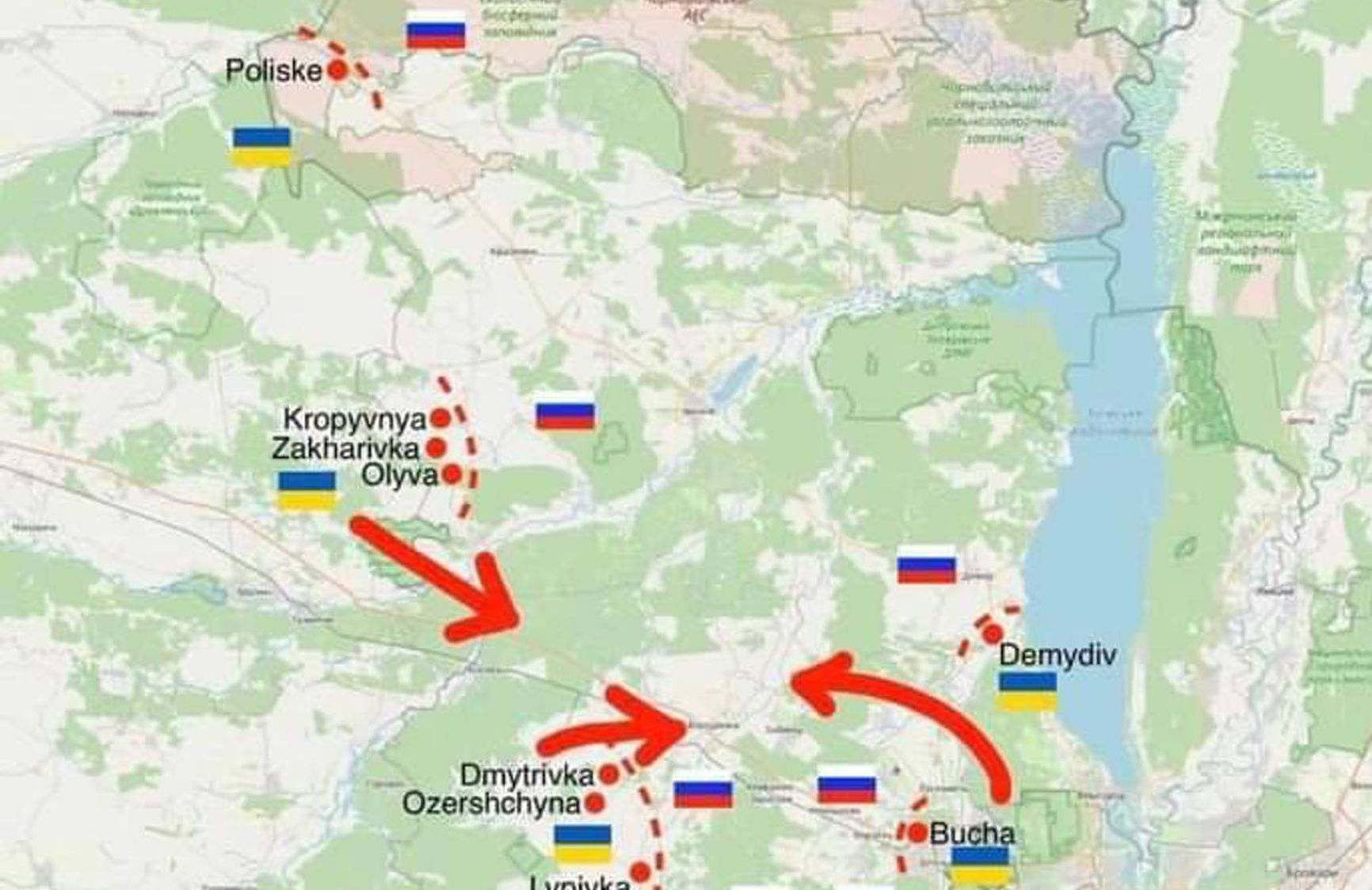 Approximate map of hostilities outside Kyiv