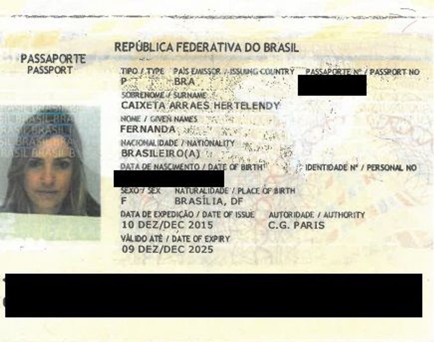 A copy of Fernanda Arraes Hertelendy's passport, found in the possession of the GRU