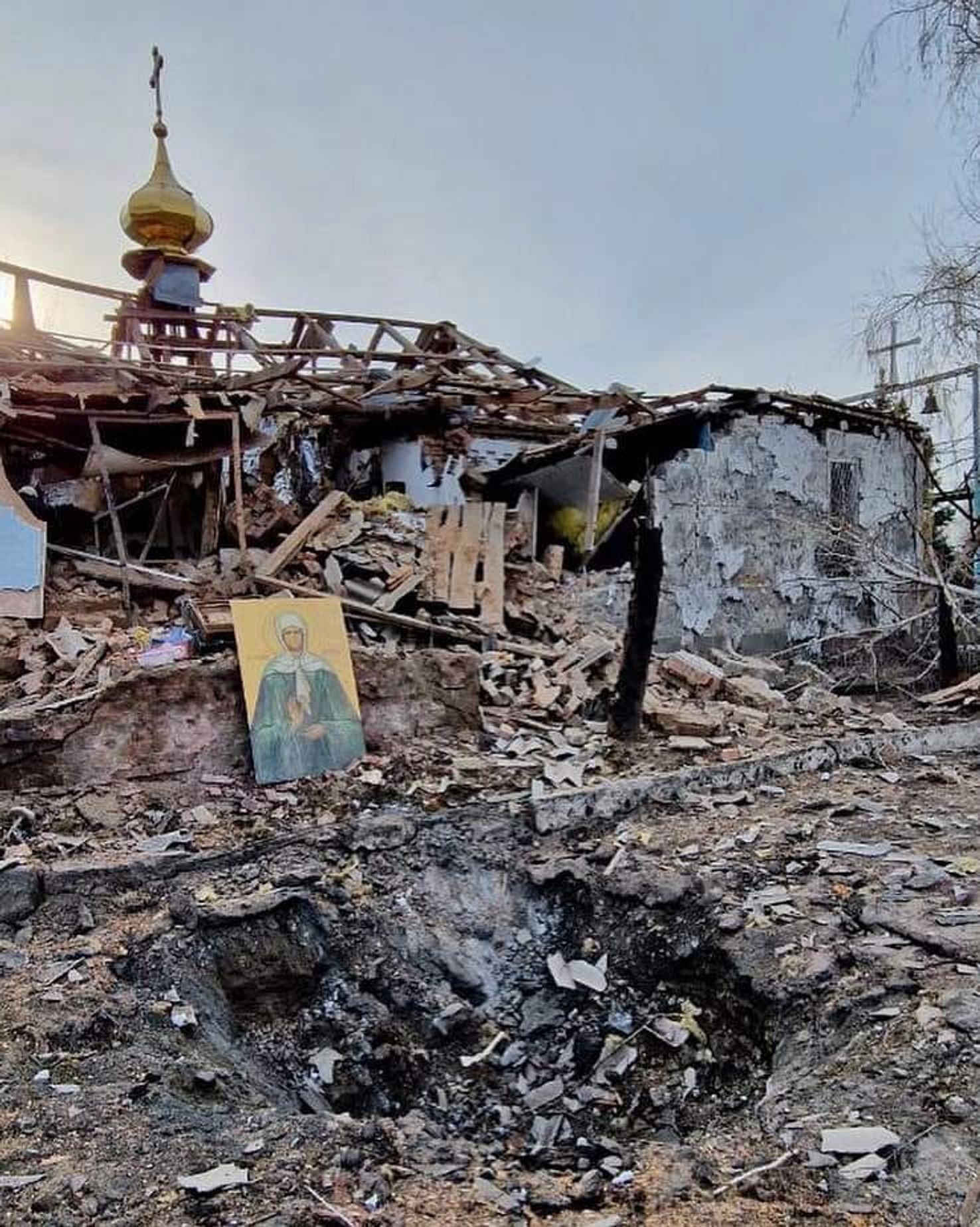 Храм Святого Архангела Михаила в поселке Камышеваха в Запорожской области, уничтоженный российскими войсками накануне Пасхи в ночь на 16 апреля 2023 года
