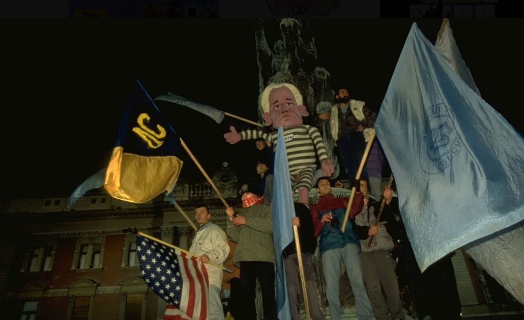 An anti-government demonstration in Belgrade, 1996