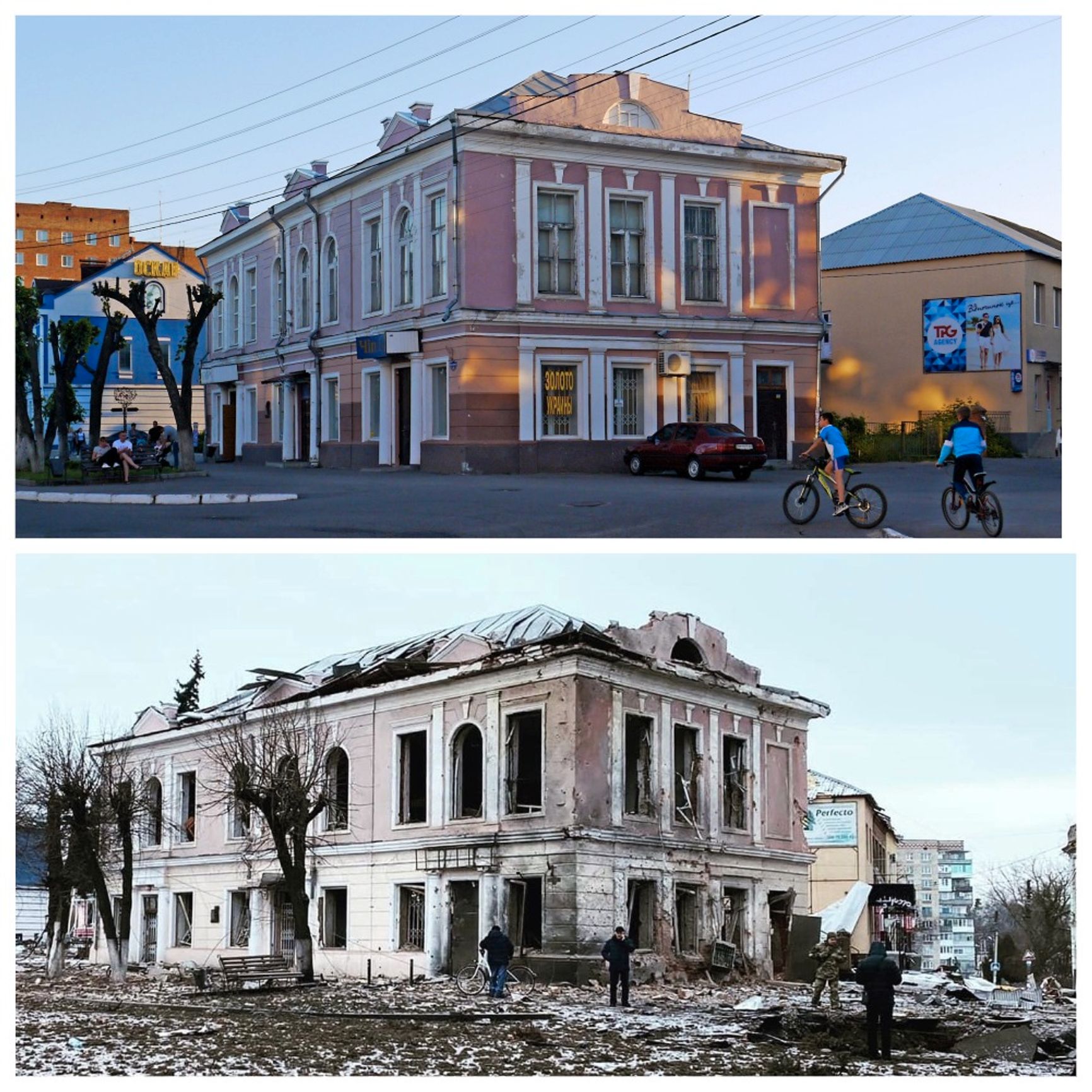 Краеведческий музей в Ахтырке до и после российских бомбардировок