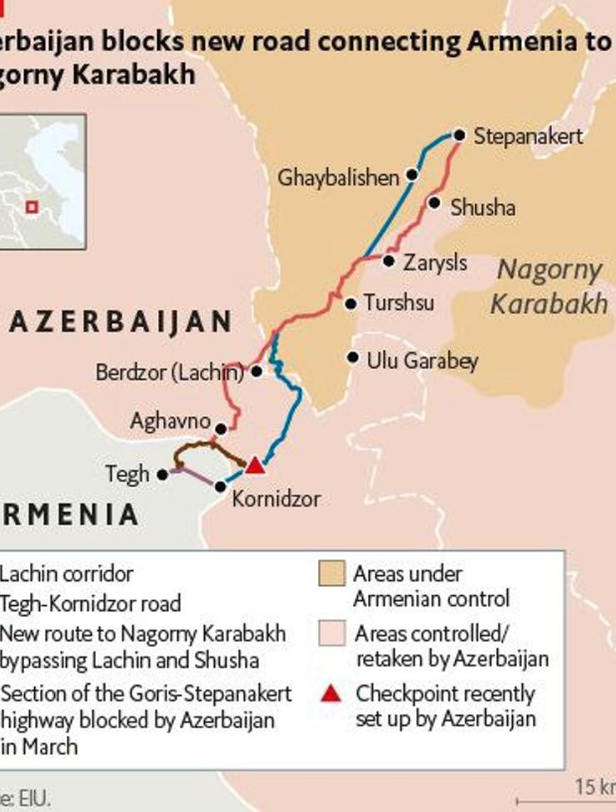 The Lachin Corridor linking Nagorno-Karabakh with Armenia