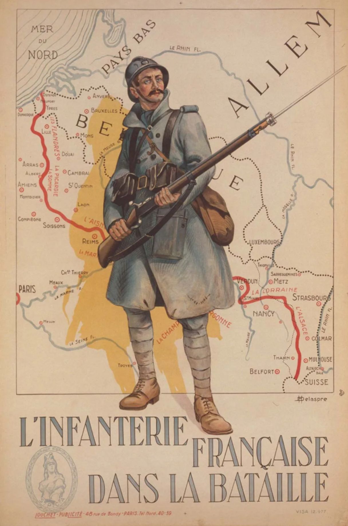 Плакат с французским солдатом на фоне линии Гинденбурга на карте (выделена красным)