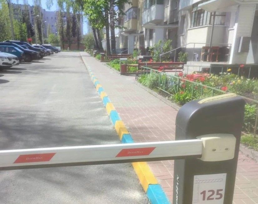 Желто-голубые бордюры на улице Костюкова в Белгороде