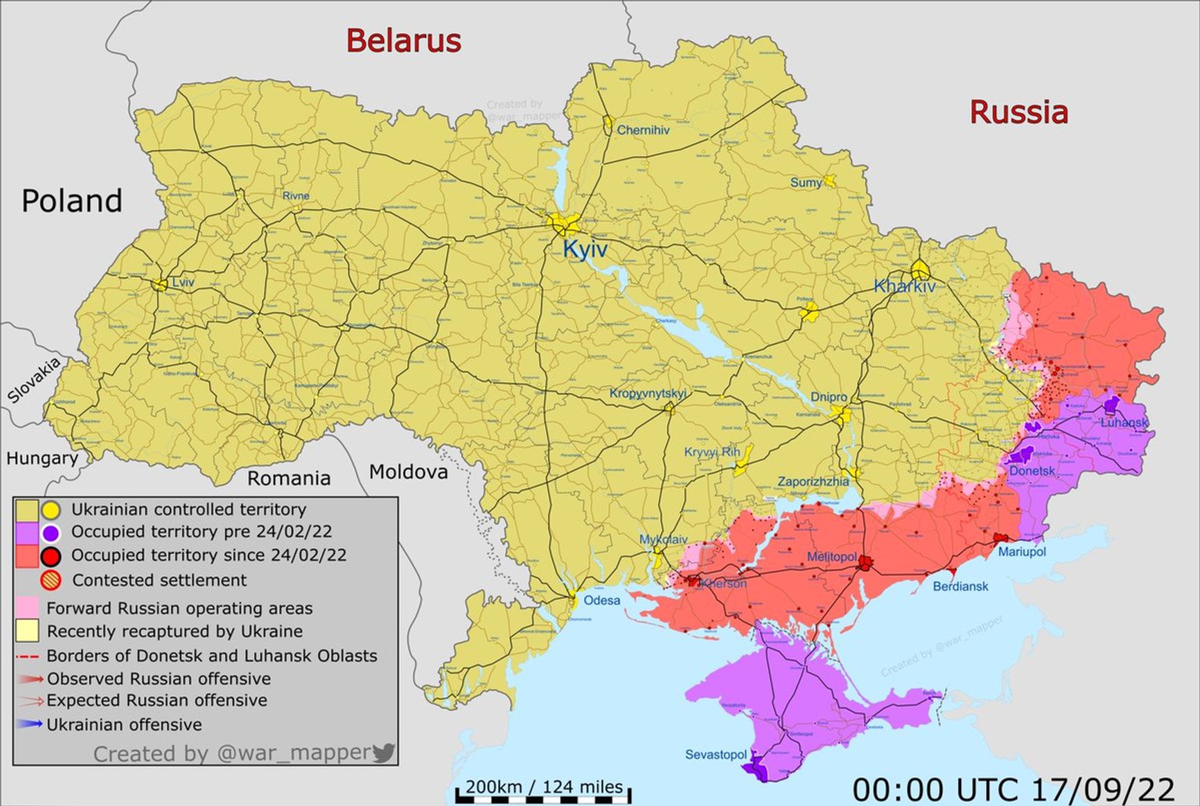 Примерная обстановка в Украине по состоянию на 00:00 17 сентября