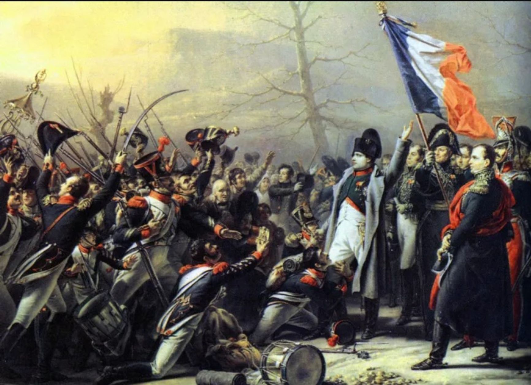 Troops greeting the returning Napoleon