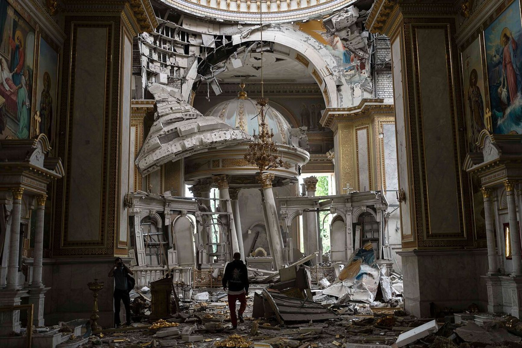 A missile strike left Odesa's largest cathedral, the Cathedral of the Transfiguration of the Savior, virtually destroyed. July 23, 2023