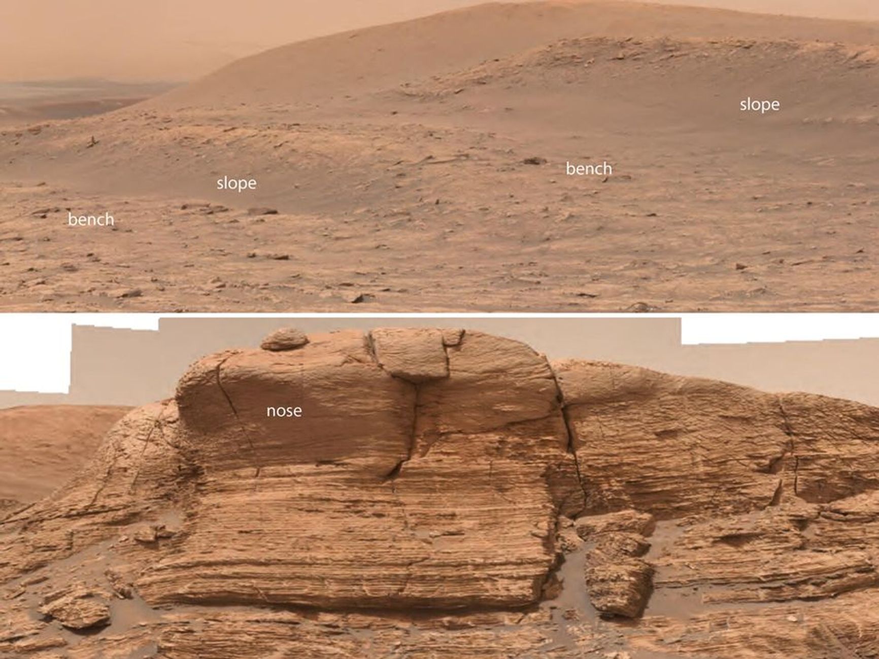 Уступы и выступы на поверхности Марса