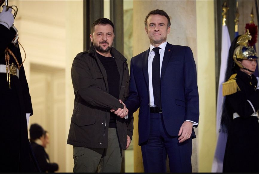 Президенты Украины и Франции Владимир Зеленский и Эммануэль Макрон, 17 января 2024 года