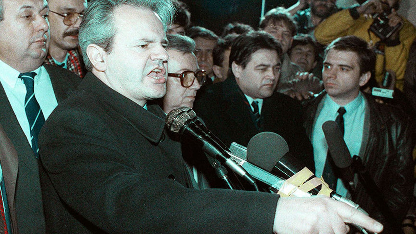 Slobodan Milošević during a rally in Belgrade, 1989