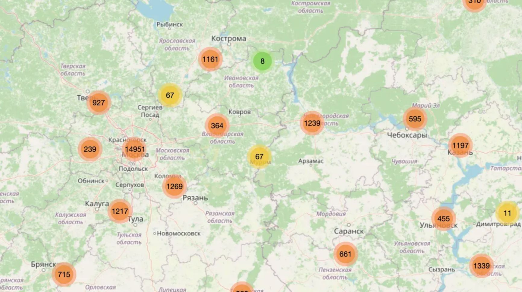  Map showing leaked Yandex.Food data