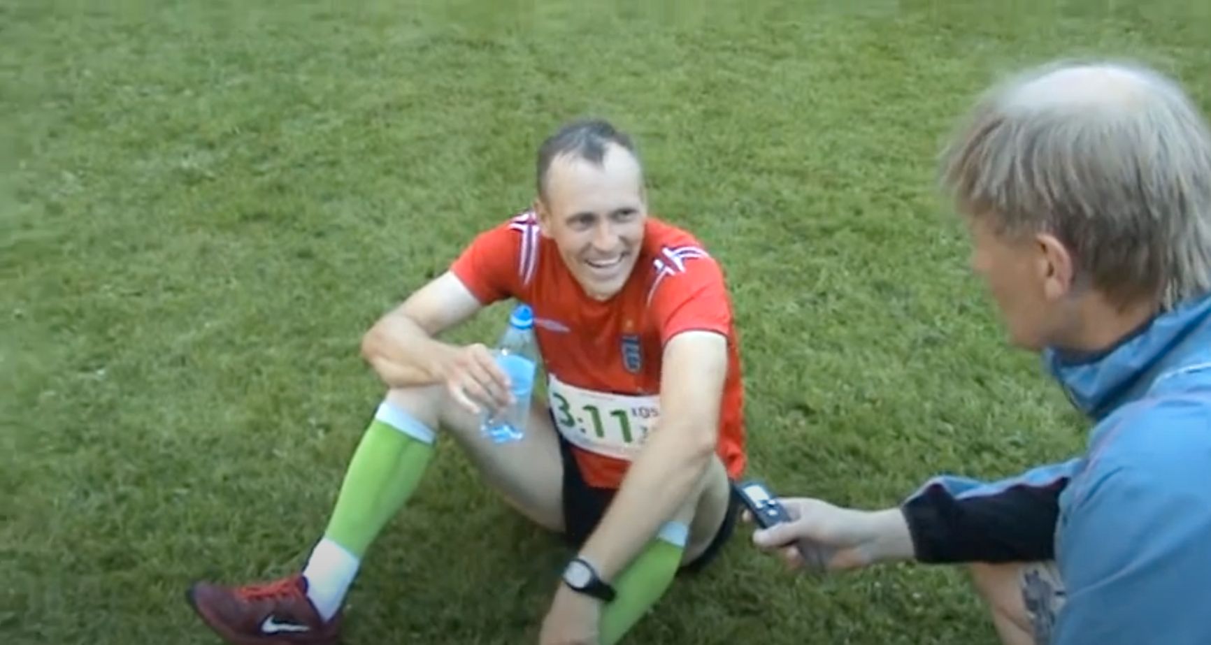 Toots giving a rare interview on camera after finishing second in a stadium marathon in 2015