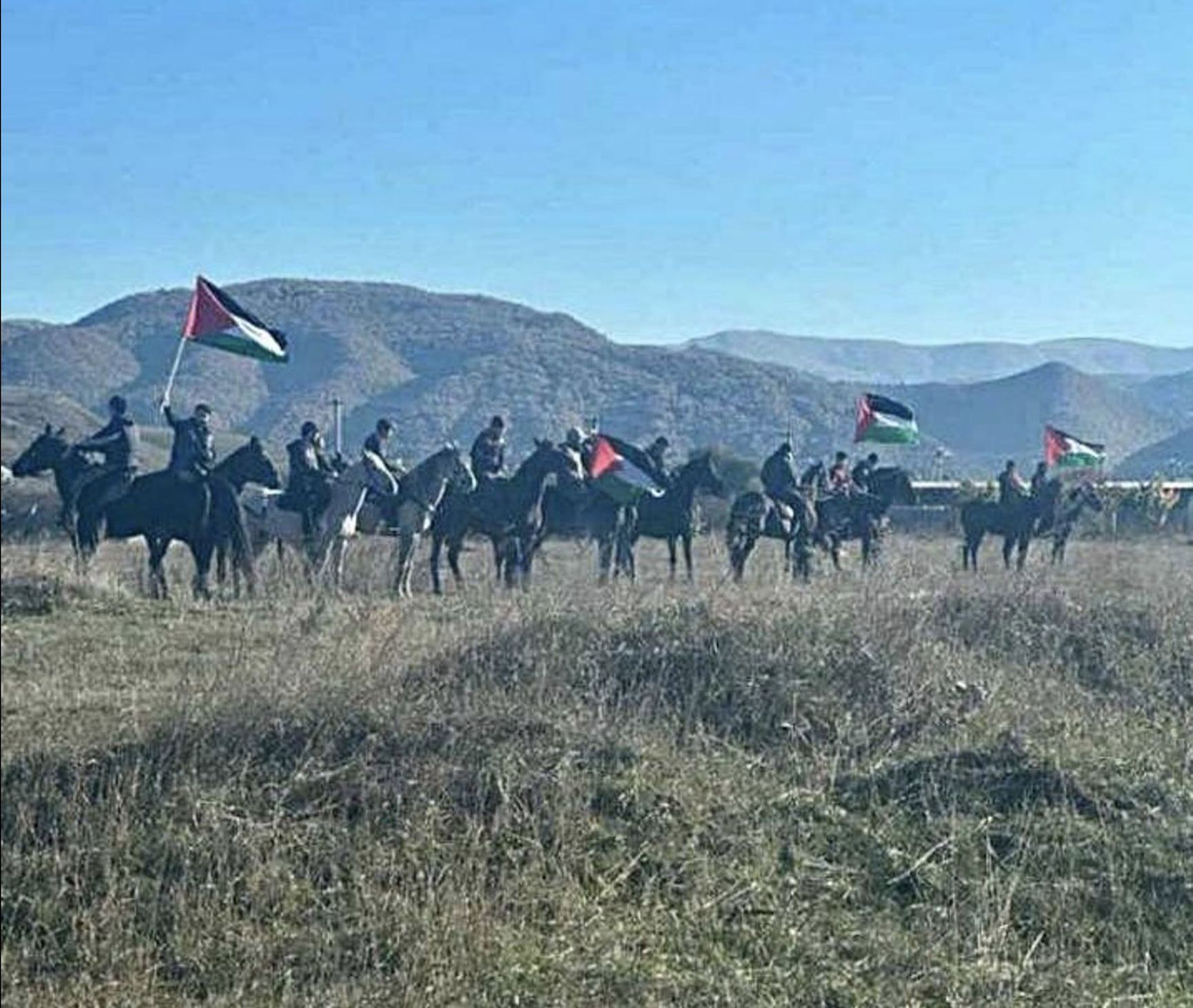 A rally in support of Palestine on horseback, held in Dagestan’s Karabudakhkent District