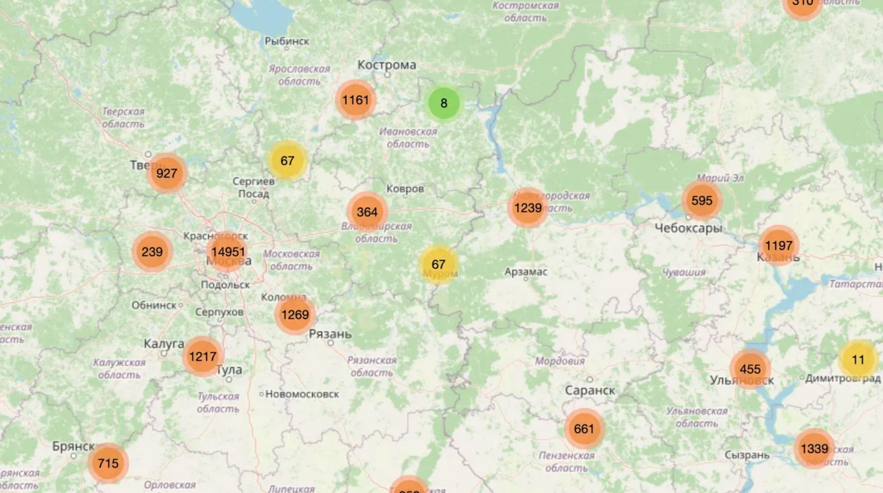 Карта с утекшими данными Яндекс-еды