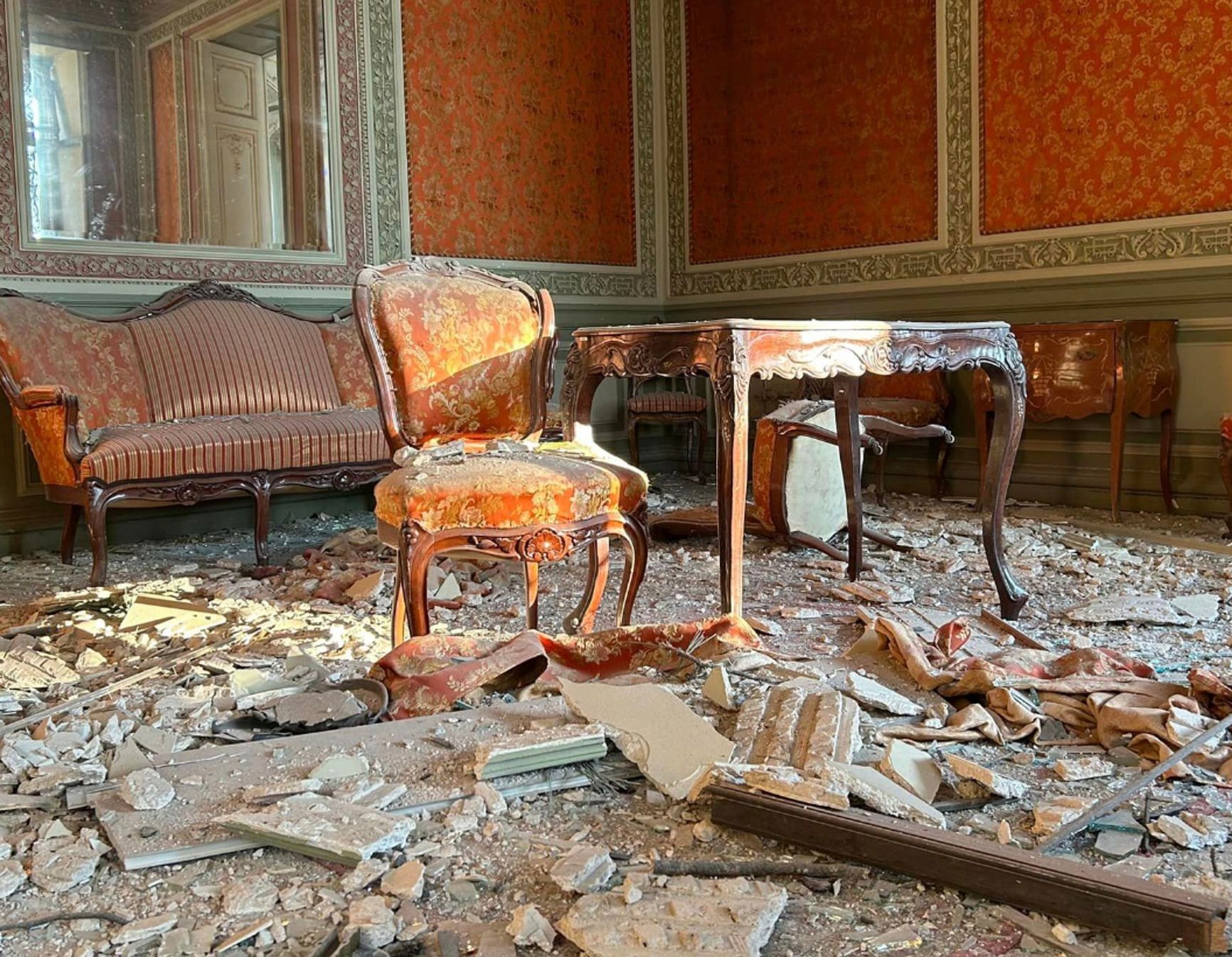 Aftermath of shelling at the House of Scientists