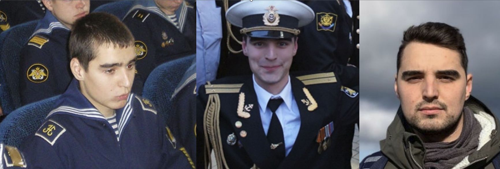 Major Matvey Lyubavin. Left: Graduation 2009. Center: Graduation from the Naval Academy, 2014. Right: Photo from the 2022 resume