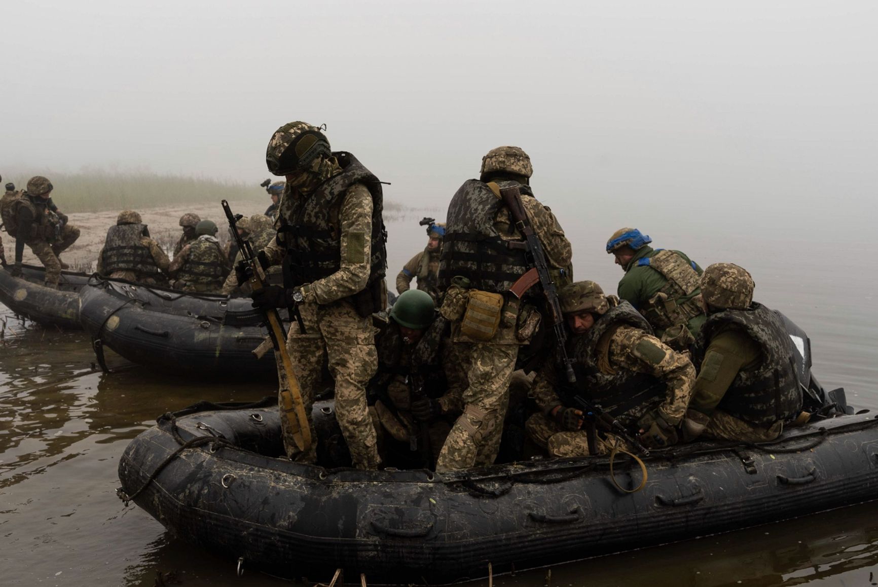 Ukrainian Marine infantry unit on the Dnipro River shore, October 14, 2023 