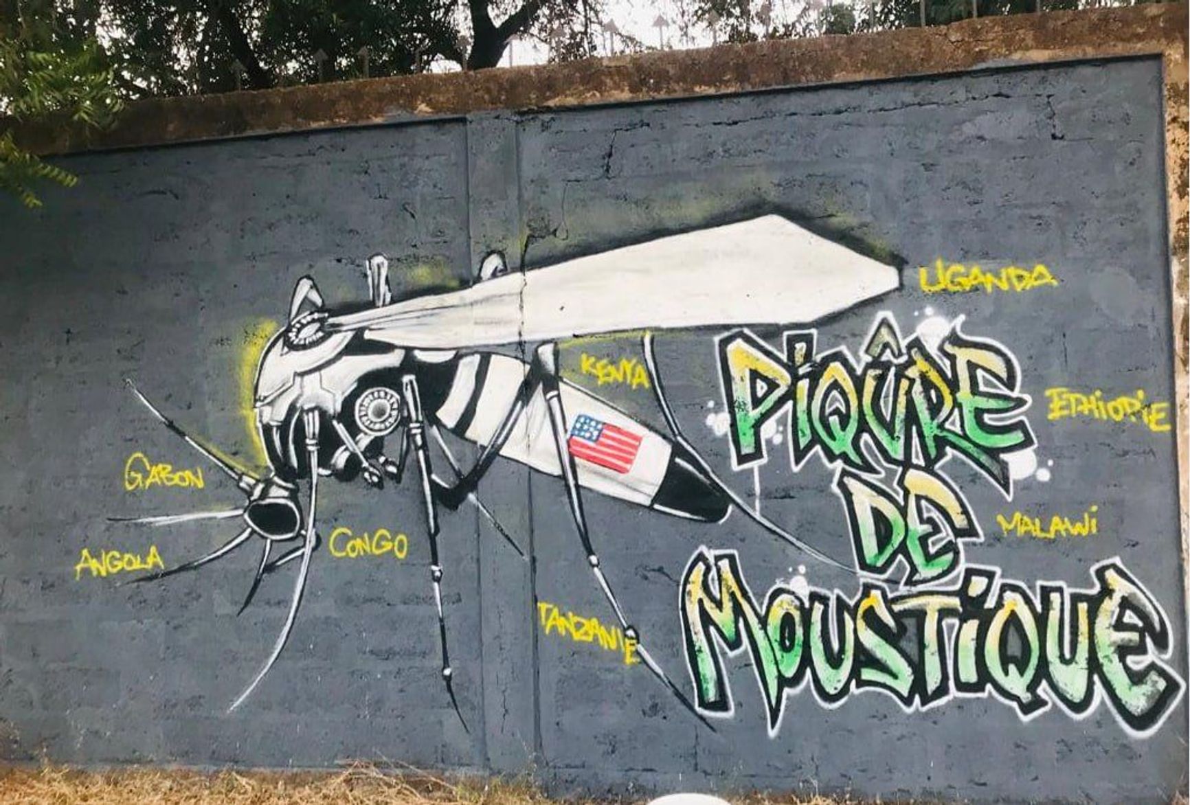A conspiracy mosquito-slash-syringe drawn by a graffiti artist hired by the FSB