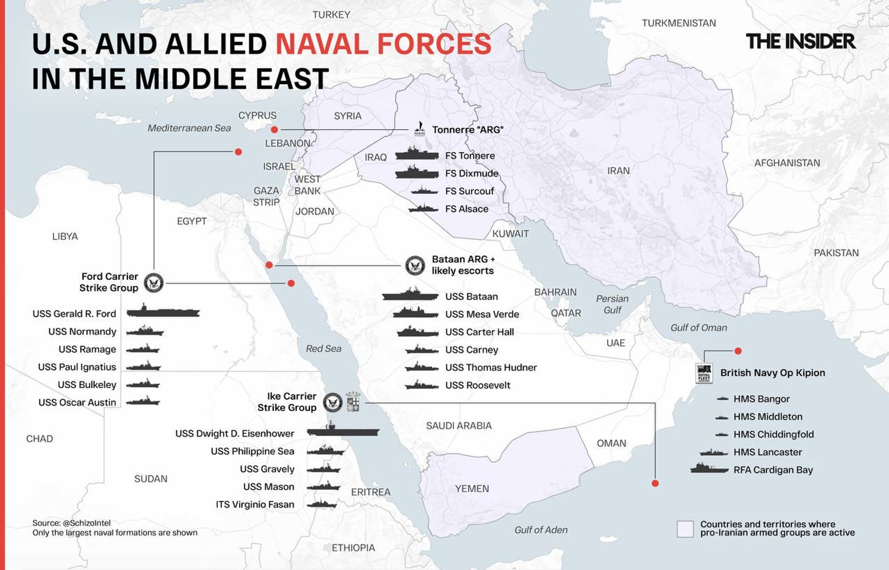 U.S. and allied naval forces within the conflict zone