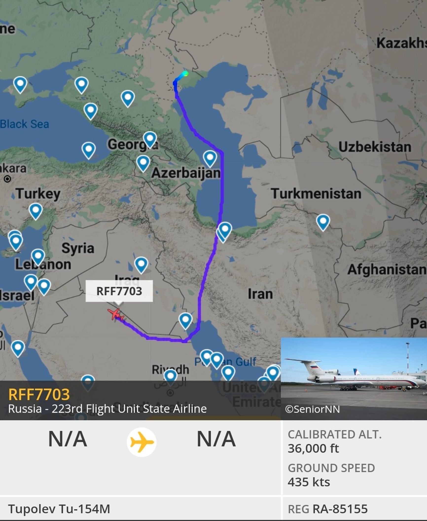 Полет самолета ВС РФ RA-85155 из Астрахани в Латакию 15 октября 2022 года. Самолет не может заходить в воздушное пространство Турции.