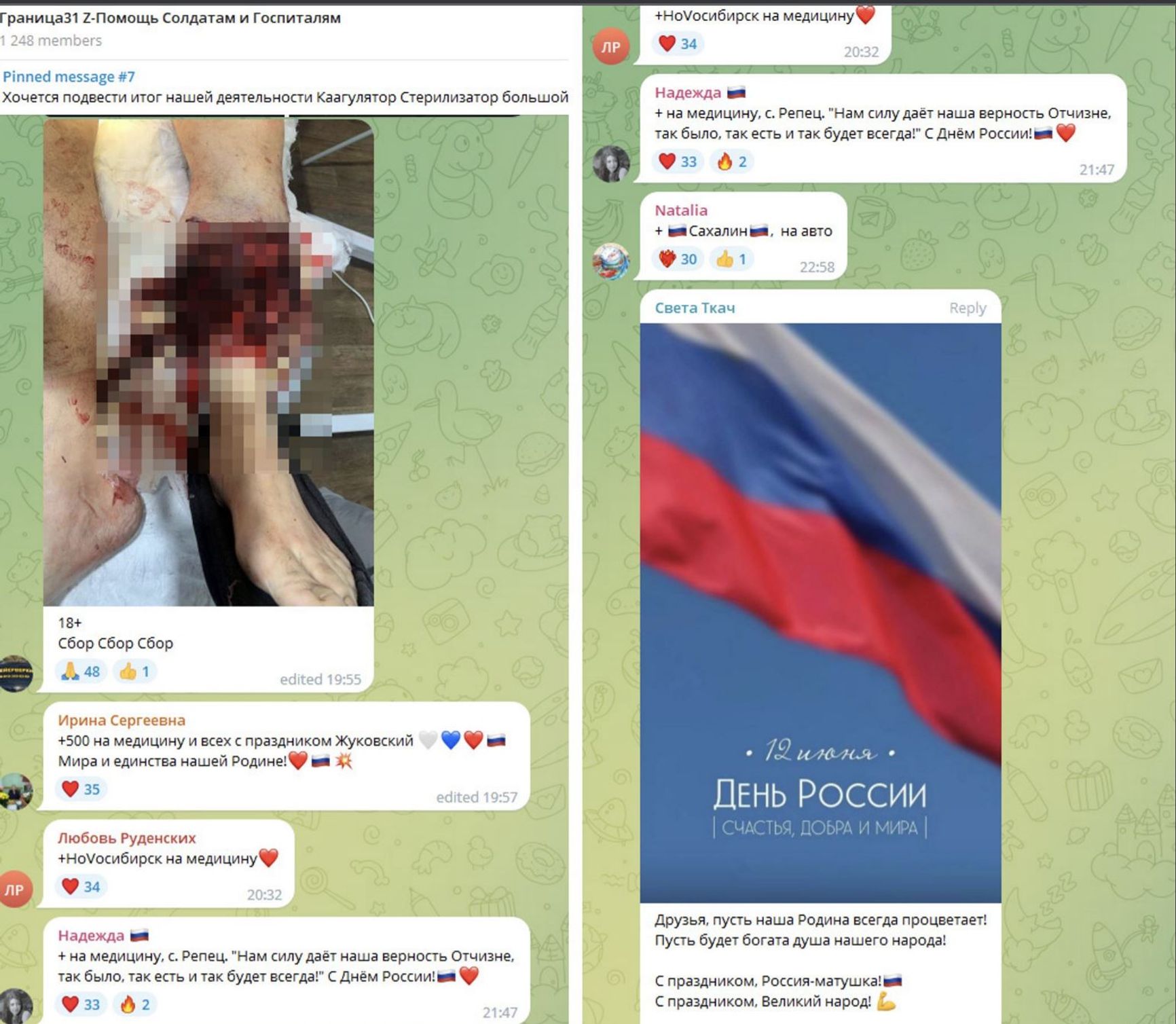Congratulations on Russia Day in a hospital fundraising chat