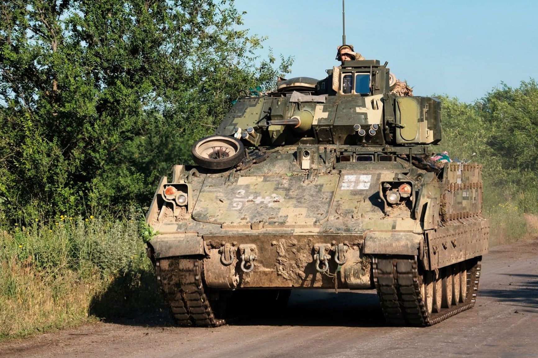 U.S.-transferred Bradley infantry fighting vehicle in service with the Armed Forces of Ukraine, June 2023