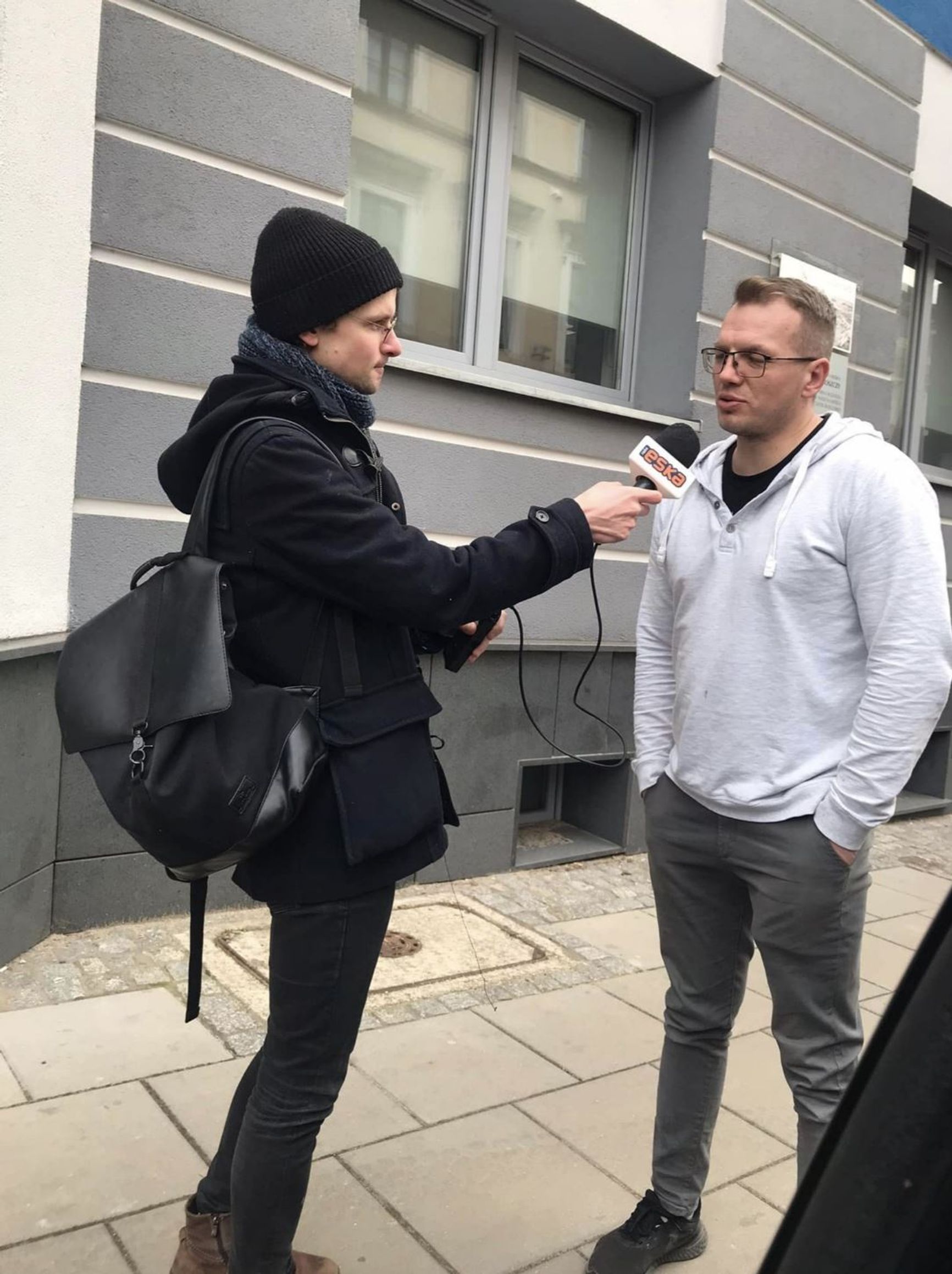 Daszkowski being interviewed regarding the collection of aid for Ukraine