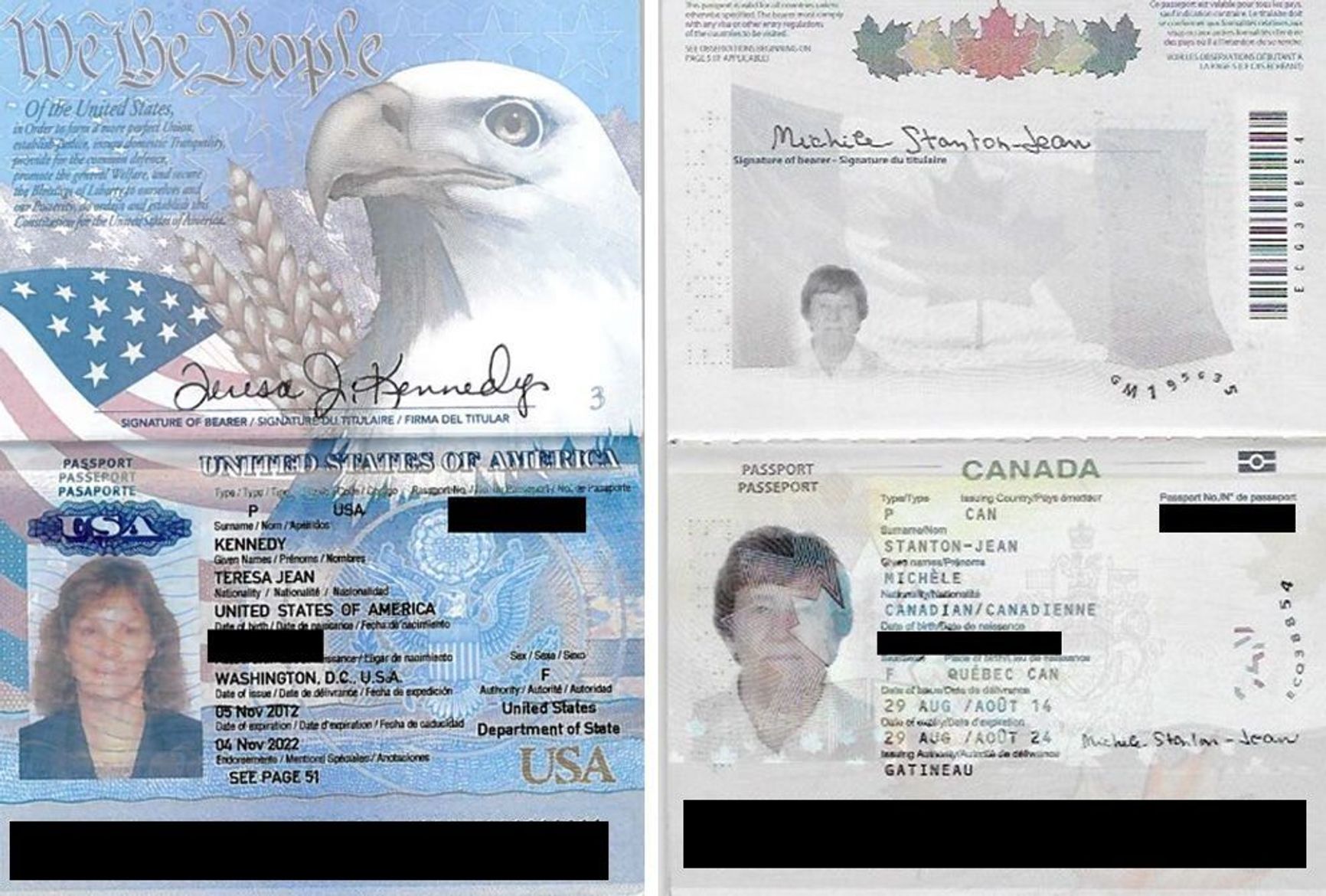 Copies of Teresa Kennedy's and Michele Stanton-Jean's passports, found in the possession of the GRU