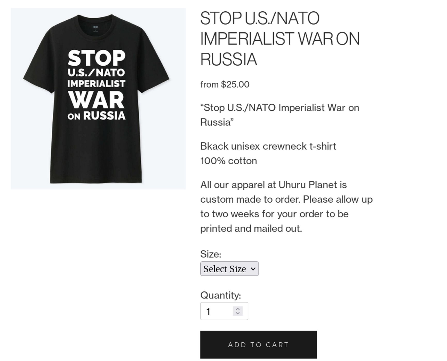 Такая футболка в поддержку России продается на сайте движения Ухуру