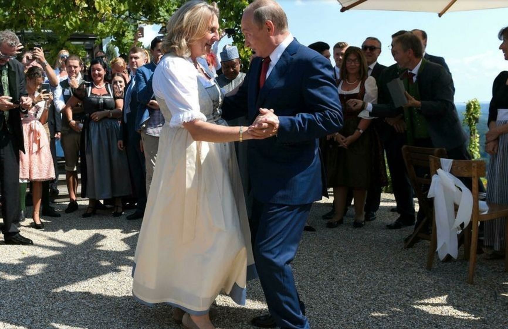 Karin Kneissl dancing with Vladimir Putin at her wedding