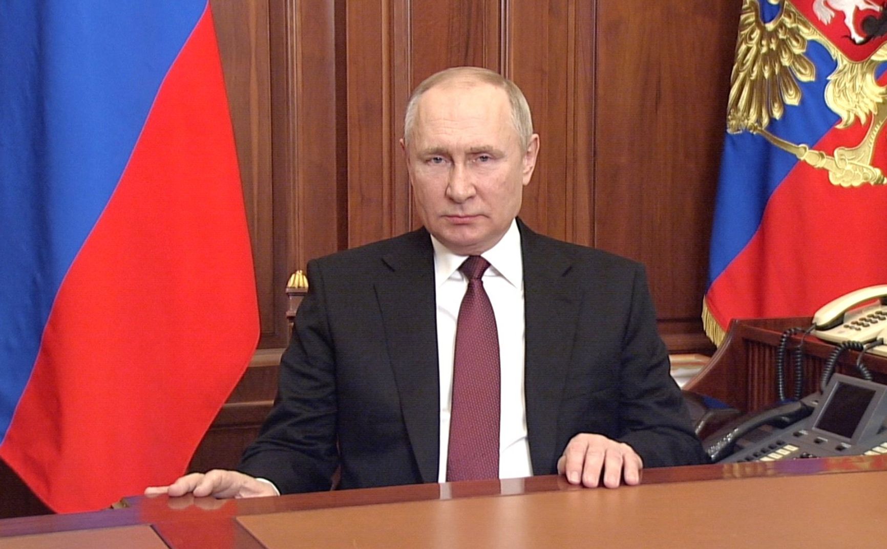Владимир Путин выступает с обращением по поводу начала «СВО», 24 февраля 2022 года