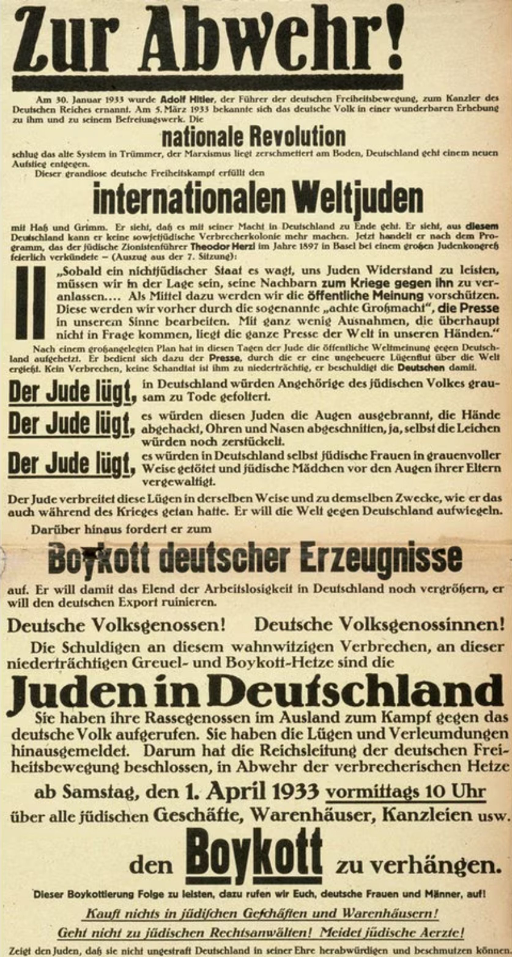 Призыв к бойкоту евреев в Der Stürmer