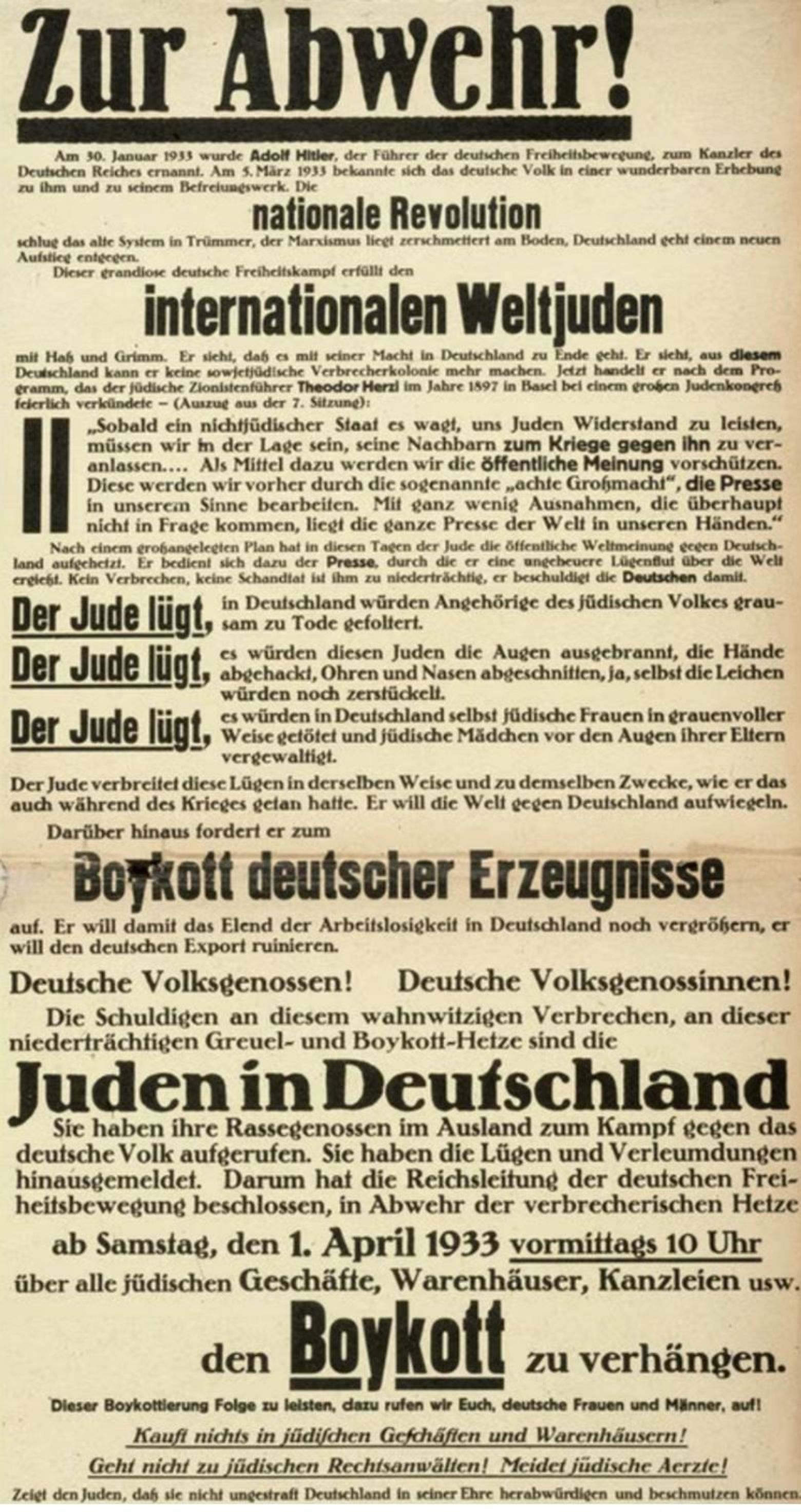 The call for boycotting Jews in Der Stürmer